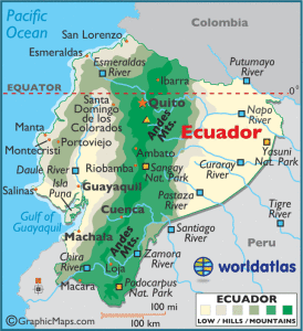Ecuador is in the northwest corner of South America along the equator.