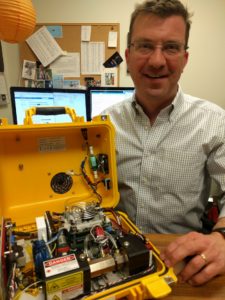 Professor Joe von Fischer with a laser-based methane analyzer, similar to the ones being used in the Google Street View cars.