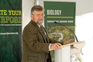 Mike Antolin speaking at the Biology Building grand opening